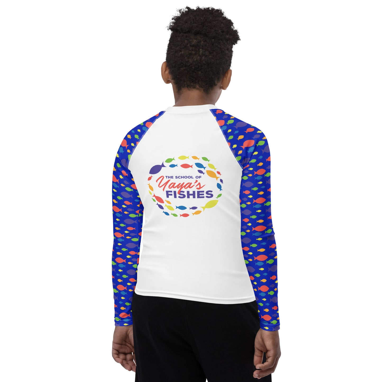 Children/Teen Rash Guard - White with blue sleeves