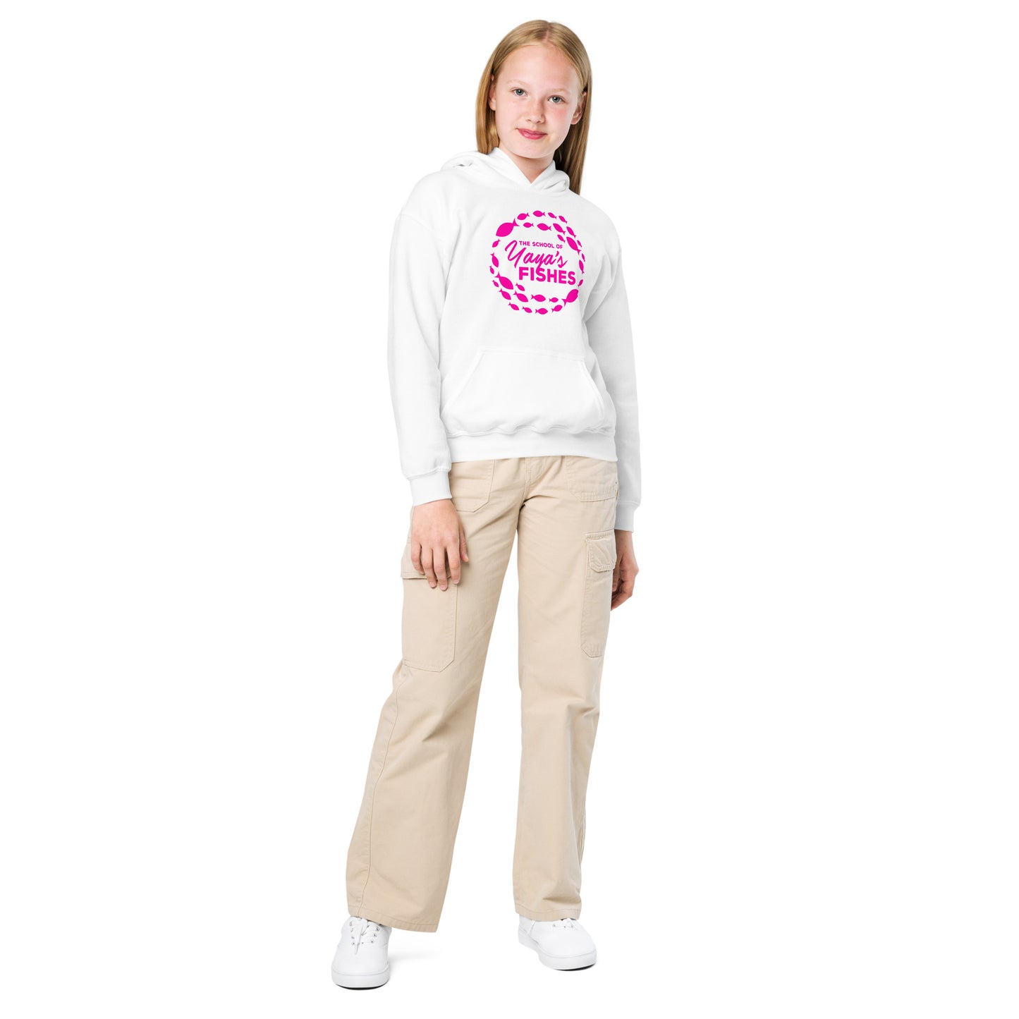 Kids Hoodie - White with Pink Logo