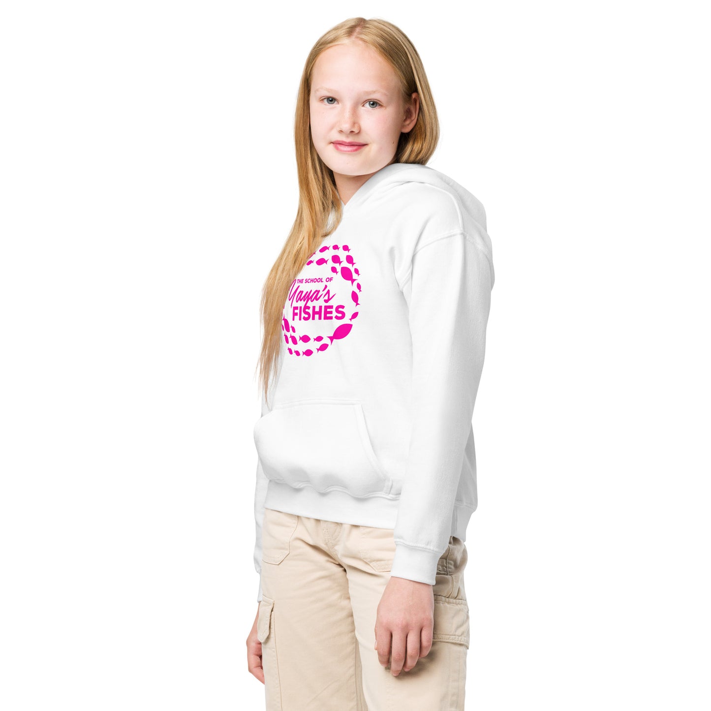 Kids Hoodie - White with Pink Logo