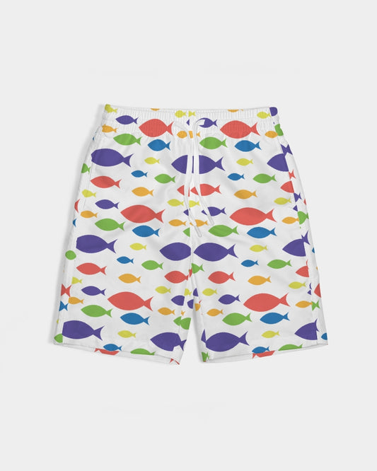 Description: Swim shorts in white fish print