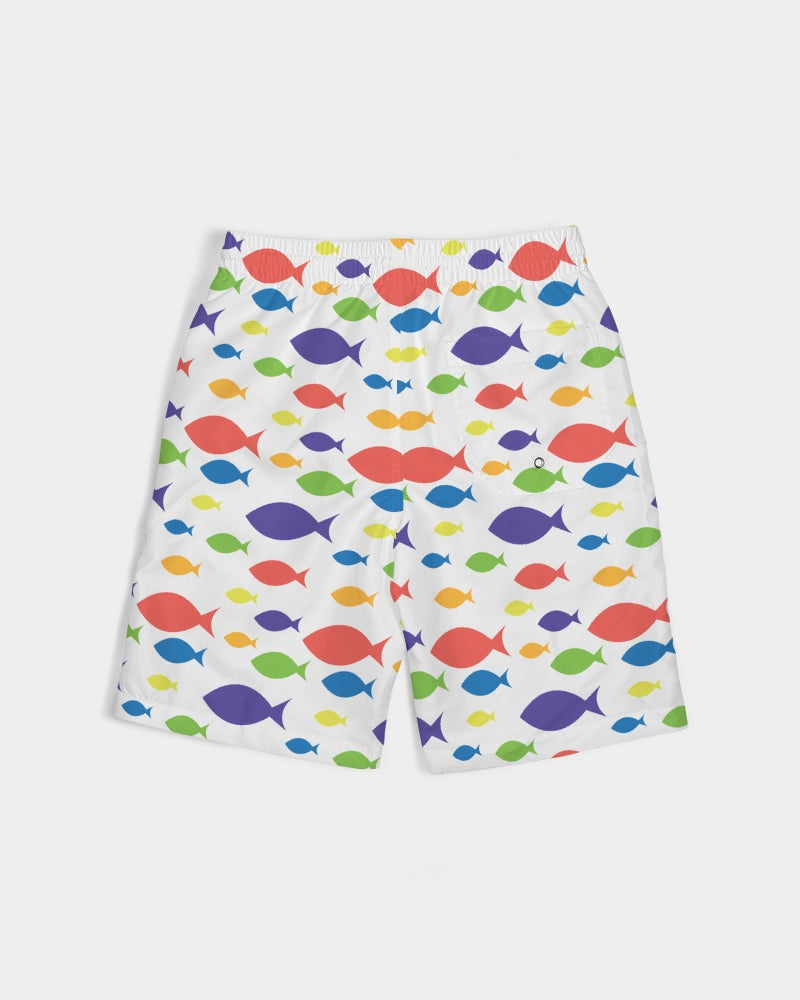 Description: Swim shorts in white fish print