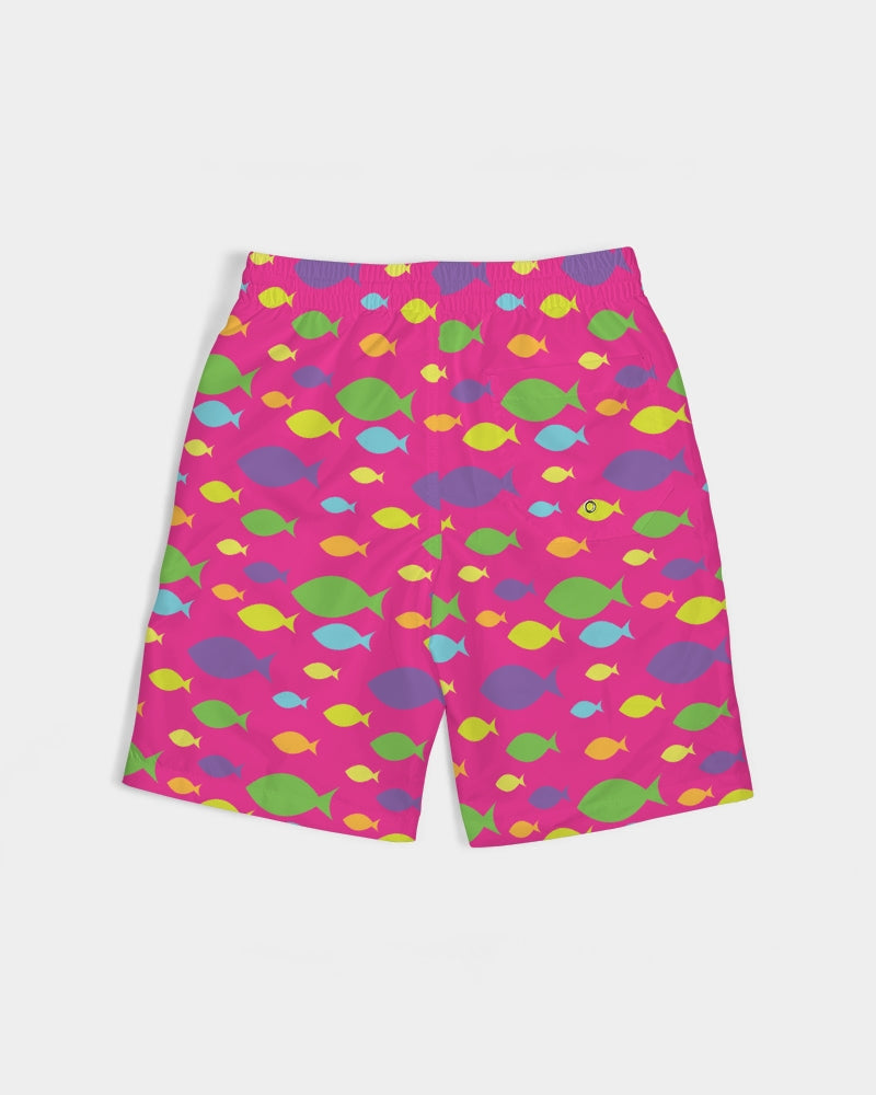 Kid's Swim Shorts - BRIGHTSwim Pink Fish Print Boys Swim Trunk