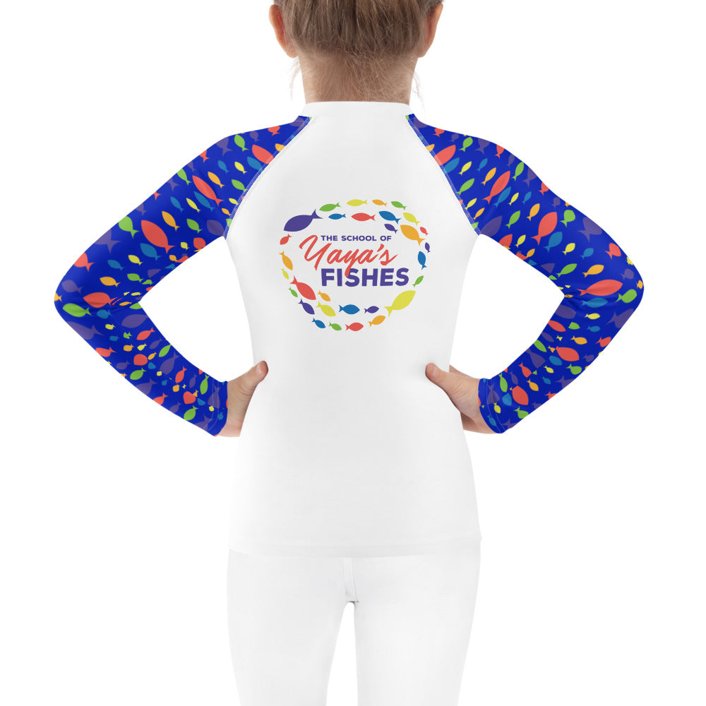 Toddler/Children's Rash Guard - White with Blue Sleeves
