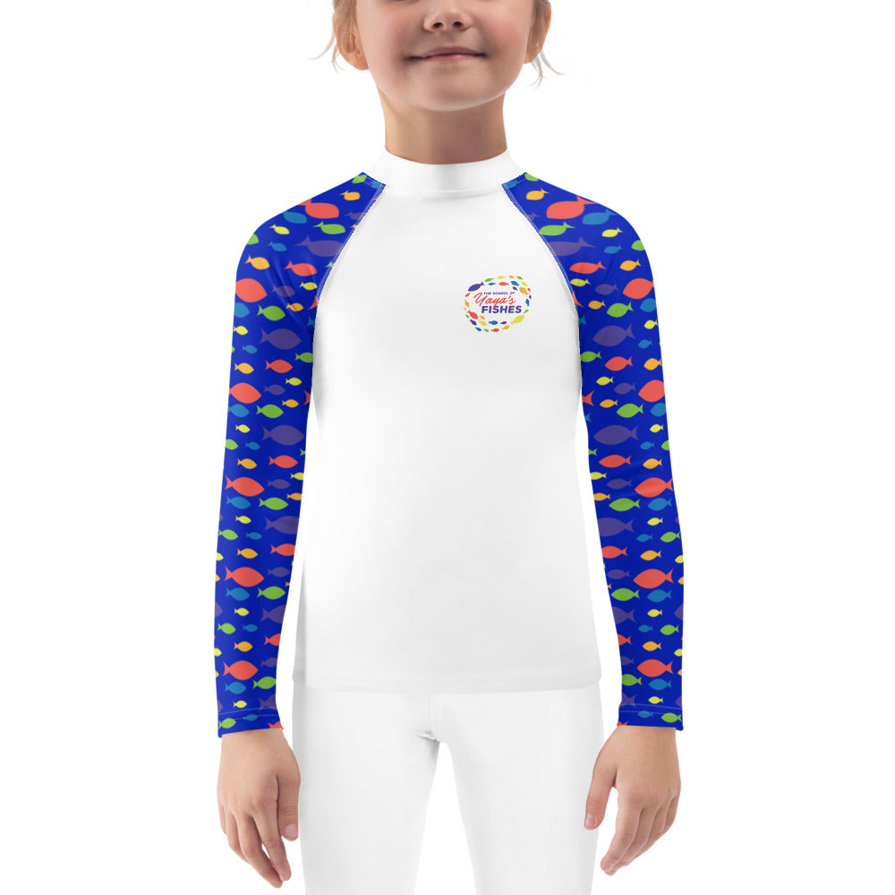 Toddler/Children's Rash Guard - White with Blue Sleeves