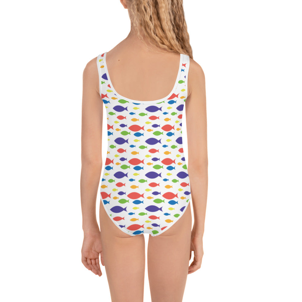 Description: Swimsuit in white fish print