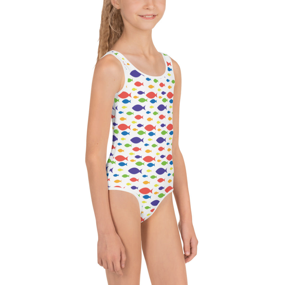 Description: Swimsuit in white fish print