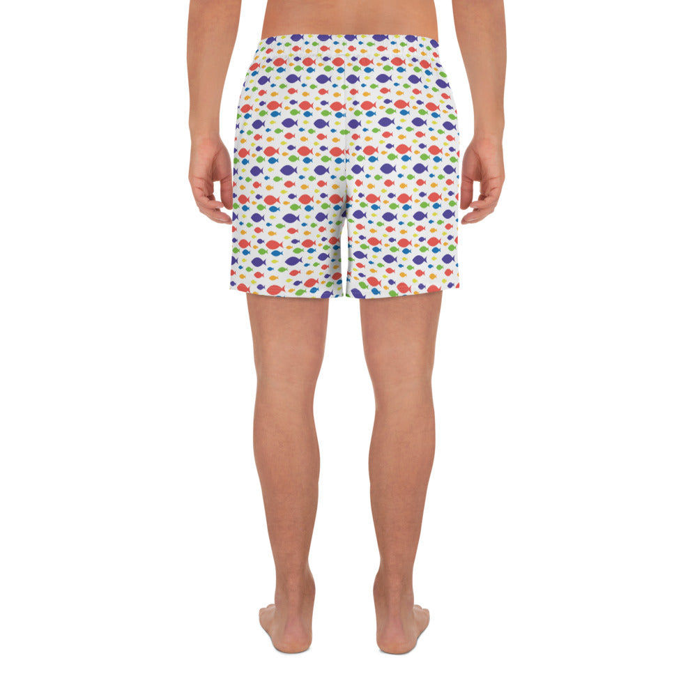 Description: Swim shorts in white fish print