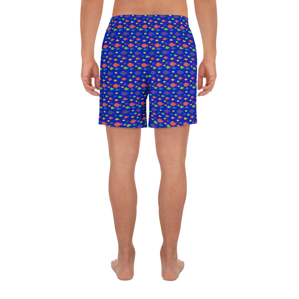 Description: Swim shorts in blue fish print