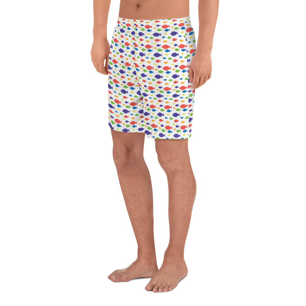 Description: Swim shorts in white fish print