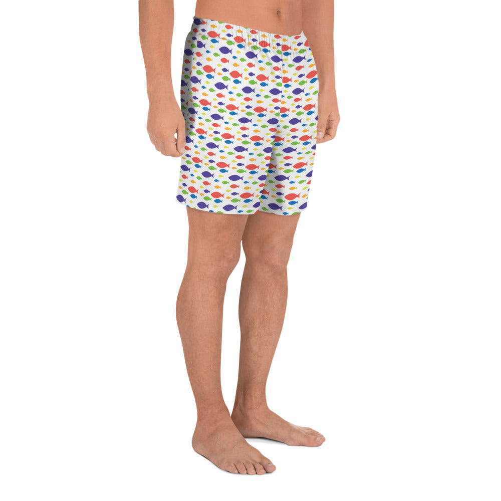 Description: Swim shorts in white fish print