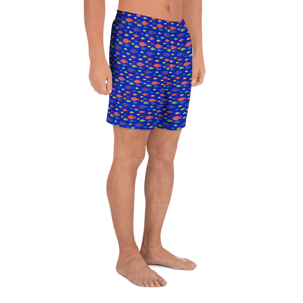 Description: Swim shorts in blue fish print