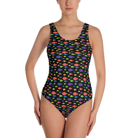 Women's Swimsuit - Fish Pattern in Black