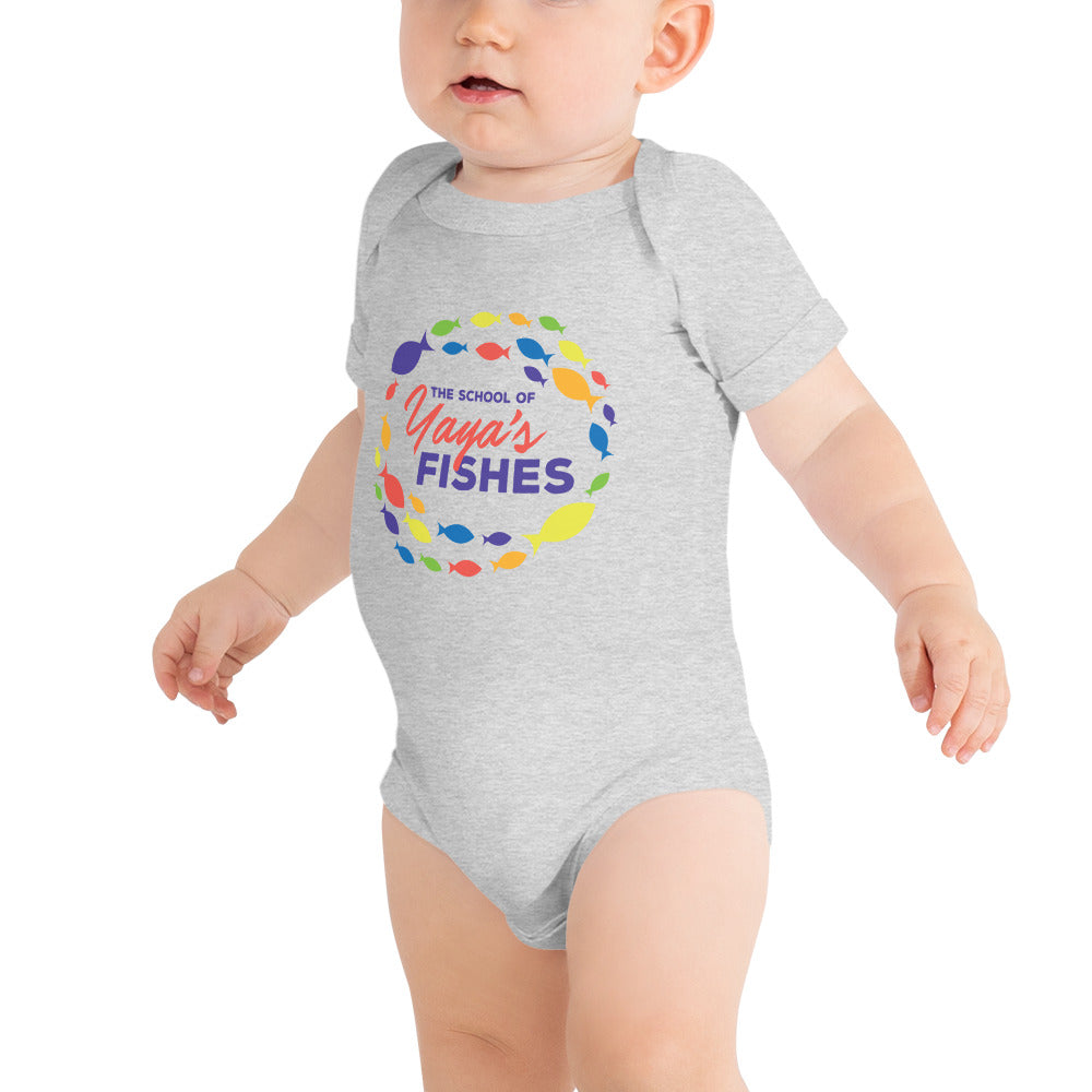 Onesie in grey with The School of Yaya's Fishes logo in the front