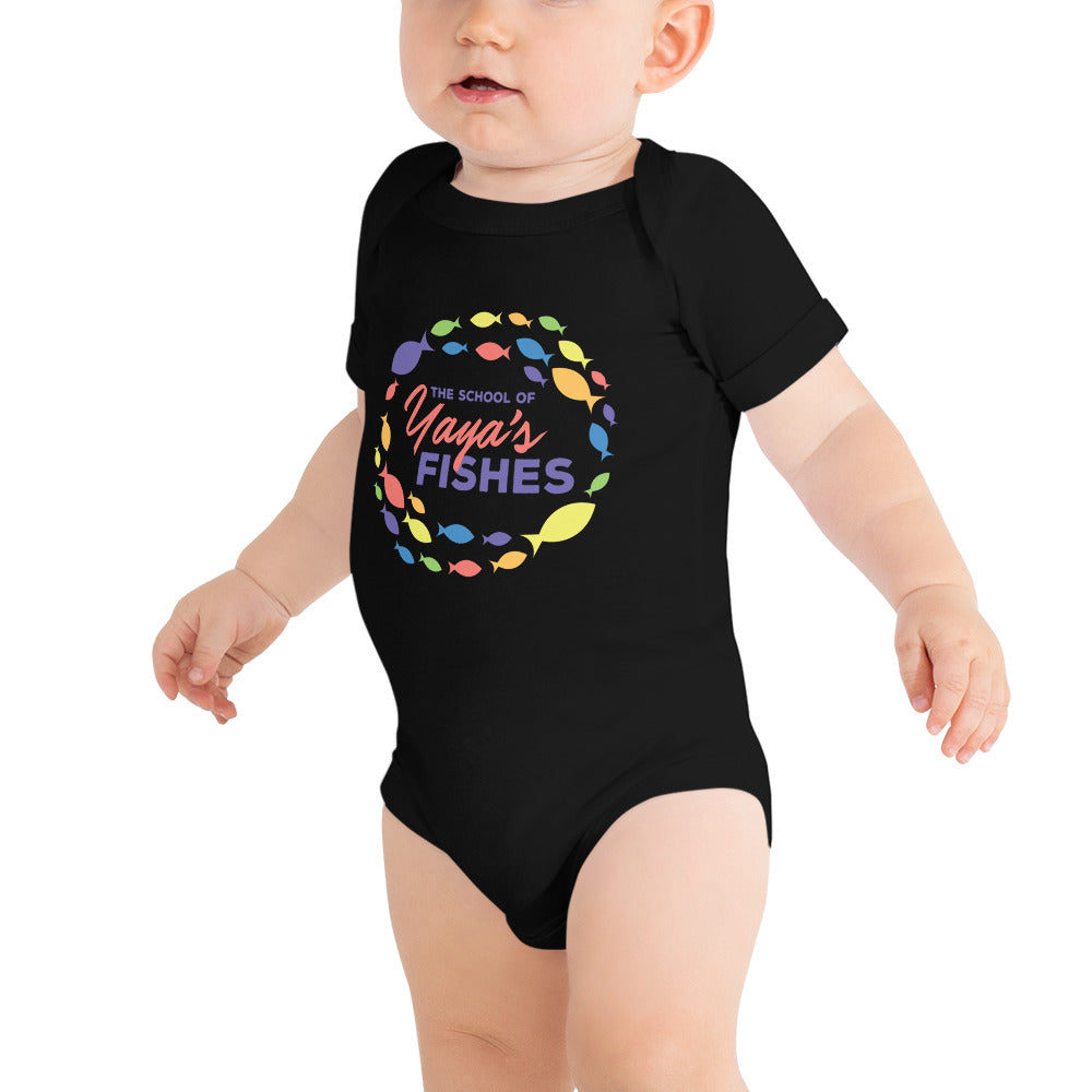 Onesie in black with The School of Yaya's Fishes logo in the front