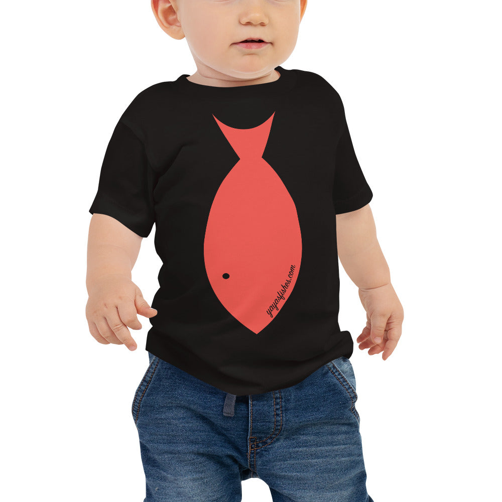 Description: Fish Tie shirt in black with red design. Yayasfishes.com