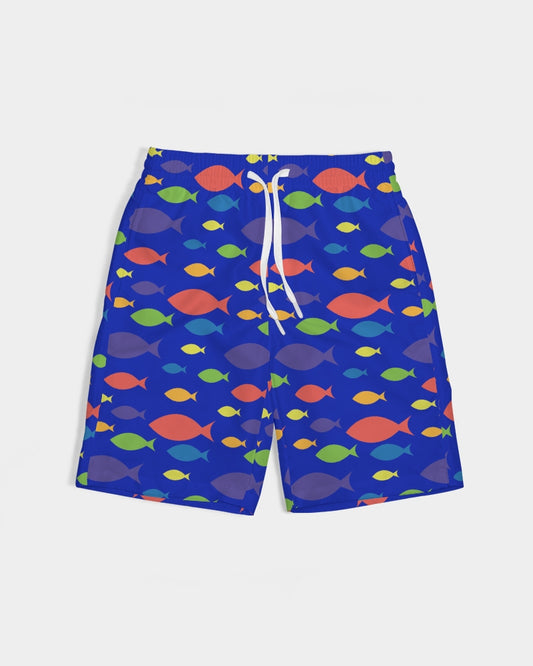 Kid's Swim Shorts - Fish Pattern in Blue