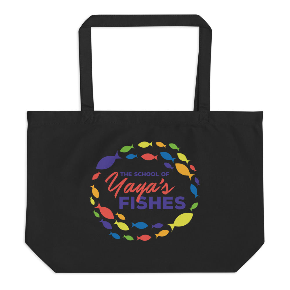 Description: Black tote bag with The School of Yaya’s Fishes logo