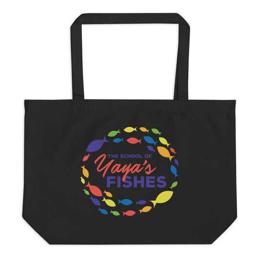 Description: Black tote bag with The School of Yaya’s Fishes logo